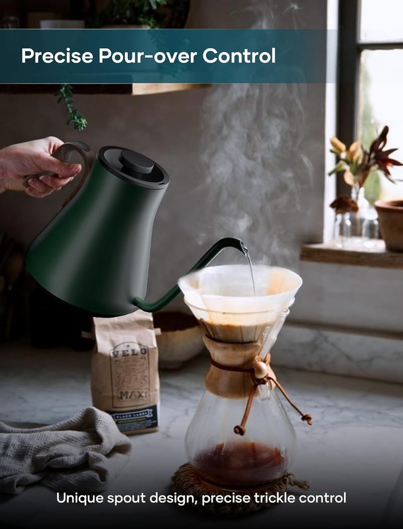 intasting Electric Kettle, Gooseneck Electric Kettle, ±1℉ Precise Temperature Control, Stainless Steel Interior, Quick Heating for Pour Over Coffee, Tea & Boiling Water, 0.9L (Forest Green) - Image 2
